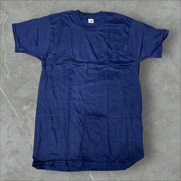 Vintage Fruit of the Loom Shirt Men Medium Navy Blue 70s 80s Selvedge Pocket New